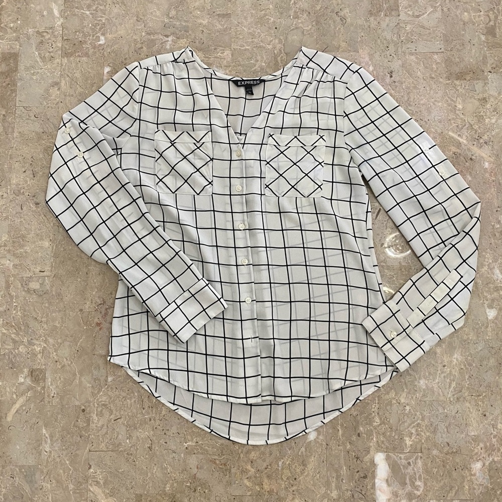 Express Black & White Button Down Blouse Size XS